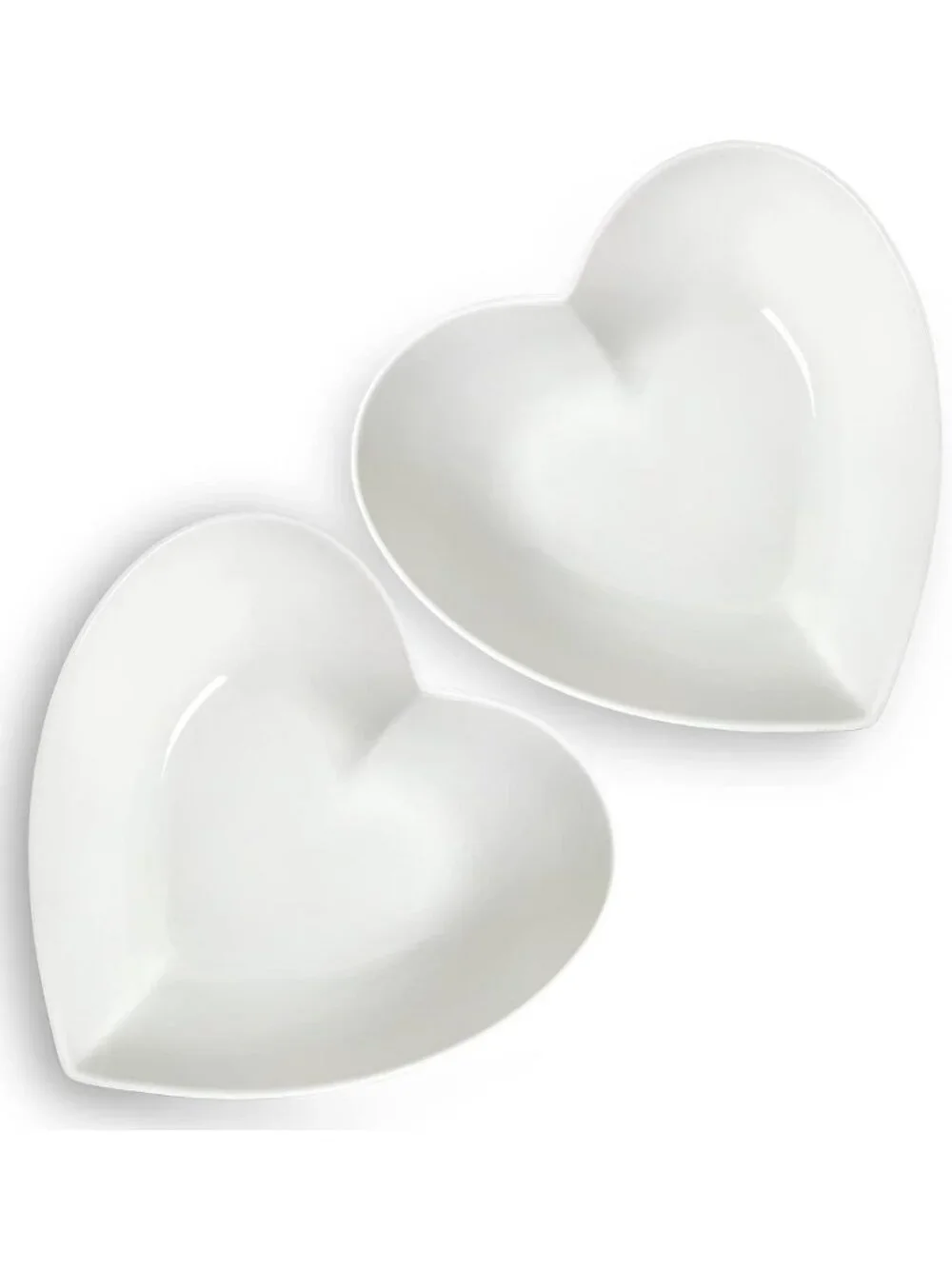 Set of 2 Deep White Heart-Shaped Porcelain Bowls for Salad, Fruit & Baking